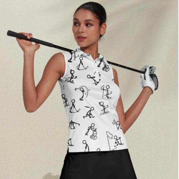 Acegolfs Tops - Acegolfs Stick Figure Hyper-prep Sleeveless Polo Top UPF50+, Large